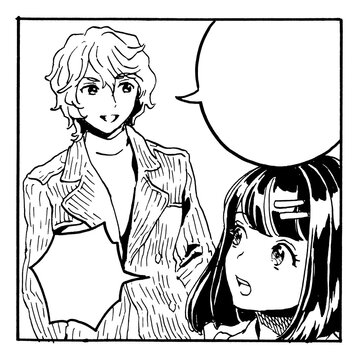 コマ割り漫画風・話しかけられて振り返るイラスト