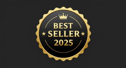Best seller two thousand and twenty five golden badge on a dark gray background illustration