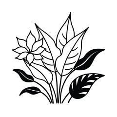 lush jungle style wild flowers among broad leaves