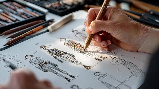 Artist Sketching Architectural Design with Pencil and Paper
