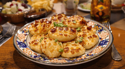Plate of cheesy bread with parsley on top
