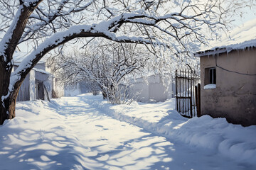 Naklejka premium winter in the village