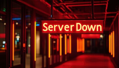 Red neon sign. Server down