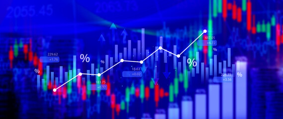 Stock market business and exchange financial growth graph. Business chart data graph diagram, business trading graph investment growth, global trend arrow up and down.