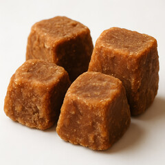 Close-up of four brown sugar cubes