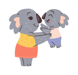 Dressed koala family hand drawn