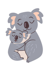 Koala family hugging hand drawn