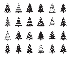 Obraz premium Set of 16 Black and White Christmas Tree Icons