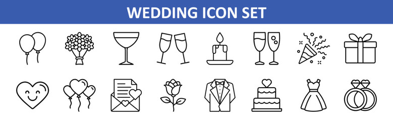 Wedding icons set vector design elements for marriage event celebration and party decoration vector
