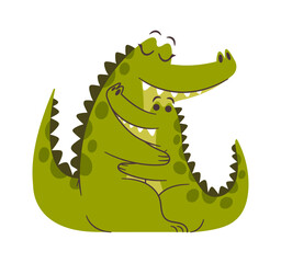 Crocodile family hugging hand drawn