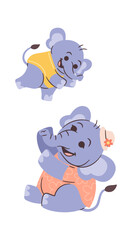 Mother baby elephant hand drawn