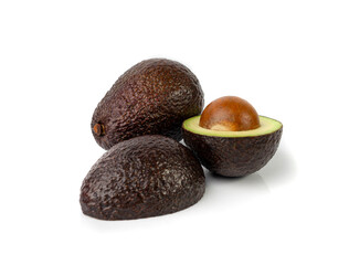 Hass Avocado Half Isolated, Whole Sharwil Set, Brown Avocados Cut, Fresh Alligator Pear, Persea Americana