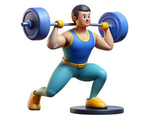Obraz premium Cartoon man exercising with barbell in squat position 3d rendering high quality 3D Isolated on white background.3d icon