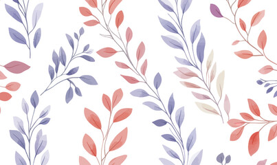 Fototapeta premium Vibrant Watercolor Foliage Seamless Pattern with Colorful Leaves on White Background