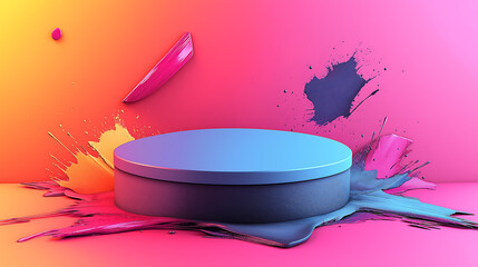 Product display podium background with vibrant color splashes for creative marketing ads and promotion