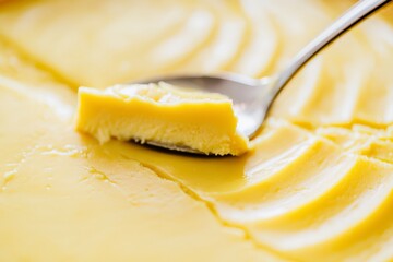 Silky Texture of Creamy Leche Flan Captured with Precision Spoon