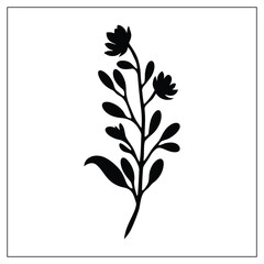 Minimalist Floral Branch Silhouette Vector on White Background