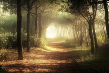 Obraz premium Misty forest pathway
