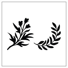 Minimalist Floral Branch Silhouette Vector on White Background