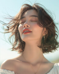 夏の風を感じている日本人の女性のポートレート