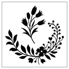 Minimalist Floral Branch Silhouette Vector on White Background