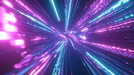 Neon light streaks in a futuristic tunnel.