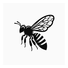 Black and white bee icon silhouette vector art illustration