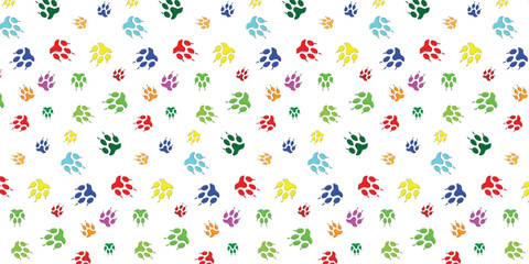 colorful and playful scatter seamless pattern with wolf footprints for wrapping, textile, wallpaper and other. animal footprints background for kids.