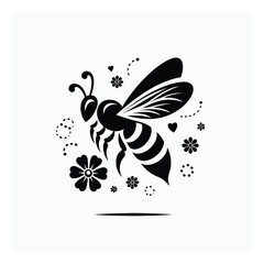 Obraz premium Black and white bee icon silhouette vector art illustration