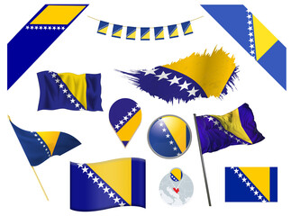 Big set of Bosnia and Herzegovina ribbons, symbols, icons and flags isolated on a white background, Made in Bosnia and Herzegovina, Welcome to Bosnia and Herzegovina, Bosnia and Herzegovina colors