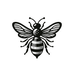 Black and white bee icon silhouette vector art illustration