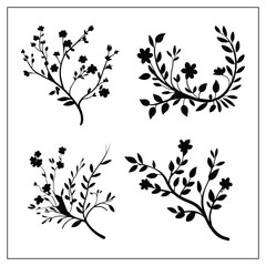 Minimalist Floral Branch Silhouette Vector on White Background