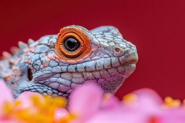 Obraz premium Close-up lizard among flowers