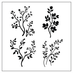 Minimalist Floral Branch Silhouette Vector on White Background