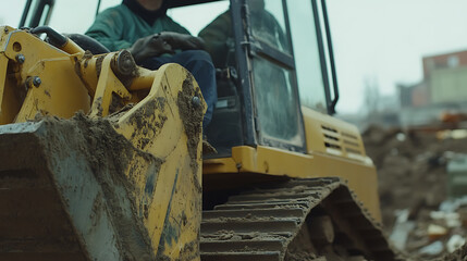Construction Worker Operating a Bulldozer