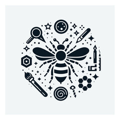 Black and white bee icon silhouette vector art illustration