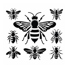 Obraz premium Black and white bee icon silhouette vector art illustration