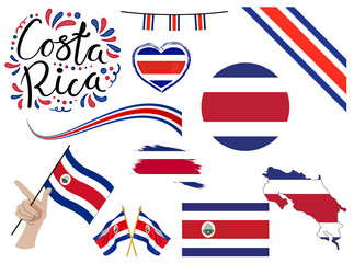 Big set of Costa Rica ribbons, symbols, icons and flags isolated on a white background, Made in USA, Welcome to USA, premium quality, USA color, set for your infographics, and templates 
