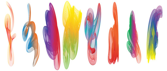 Abstract Color Rainbow Gradient Shapes Set. Vector Graphic with Wavy Lines in Bright Colors.