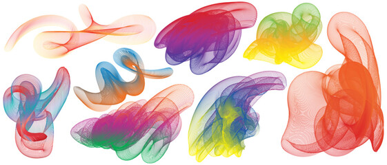 Abstract Color Rainbow Gradient Shapes Set. Vector Graphic with Wavy Lines in Bright Colors. Colorful Fluid Wave Pattern