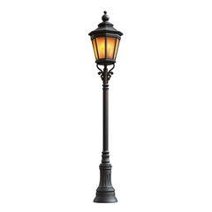 Illuminated vintage street lamp against a night setting isolated on transparent background