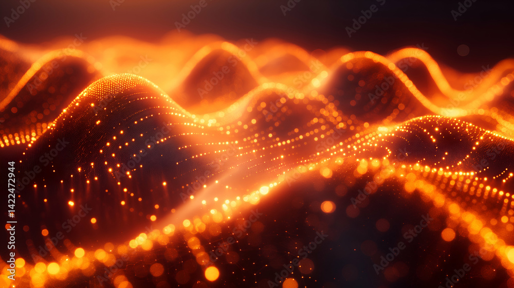 Wall mural shiny particle texture futuristic orange glow digital background.
