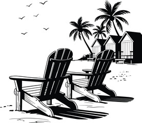 Palm tree silhouette at sunset. The art of the palm on a white background, summer vector.