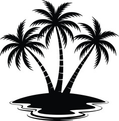 Palm tree silhouette at sunset. The art of the palm on a white background, summer vector.