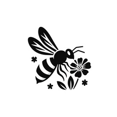 Obraz premium Black and white bee icon silhouette vector art illustration