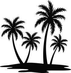 Palm tree silhouette at sunset. The art of the palm on a white background, summer vector.