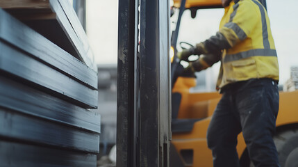 Construction Worker Operating Forklift