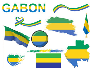 Big set of Gabon ribbons, symbols, icons and flags isolated on a white background, Made in Gabon, Welcome to Gabon, premium quality, Gabon color, set for your infographics, and templates 
