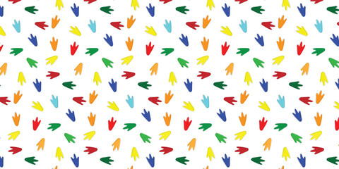 colorful scatter seamless pattern with penguin footprints for wrapping, textile, wallpaper and other. animal footprints background for kids.