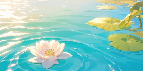 Fototapeta na wymiar Serene Lotus Flower Floating on Turquoise Water for Relaxation Concepts